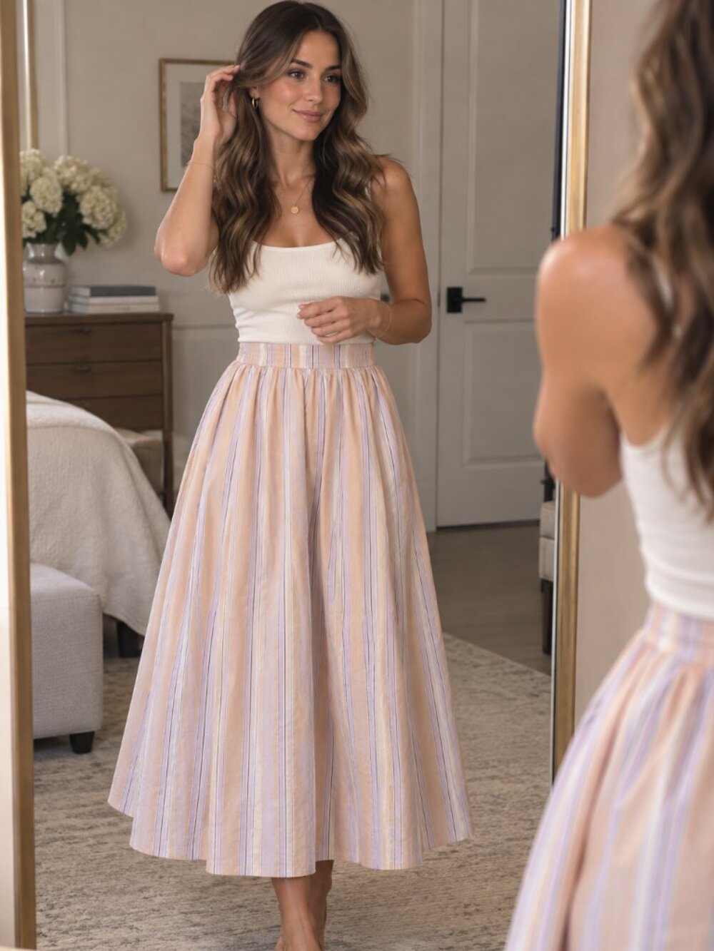 Aerie 100% Cotton Striped Maxi Skirt Size S/P – Peach Lavender White
